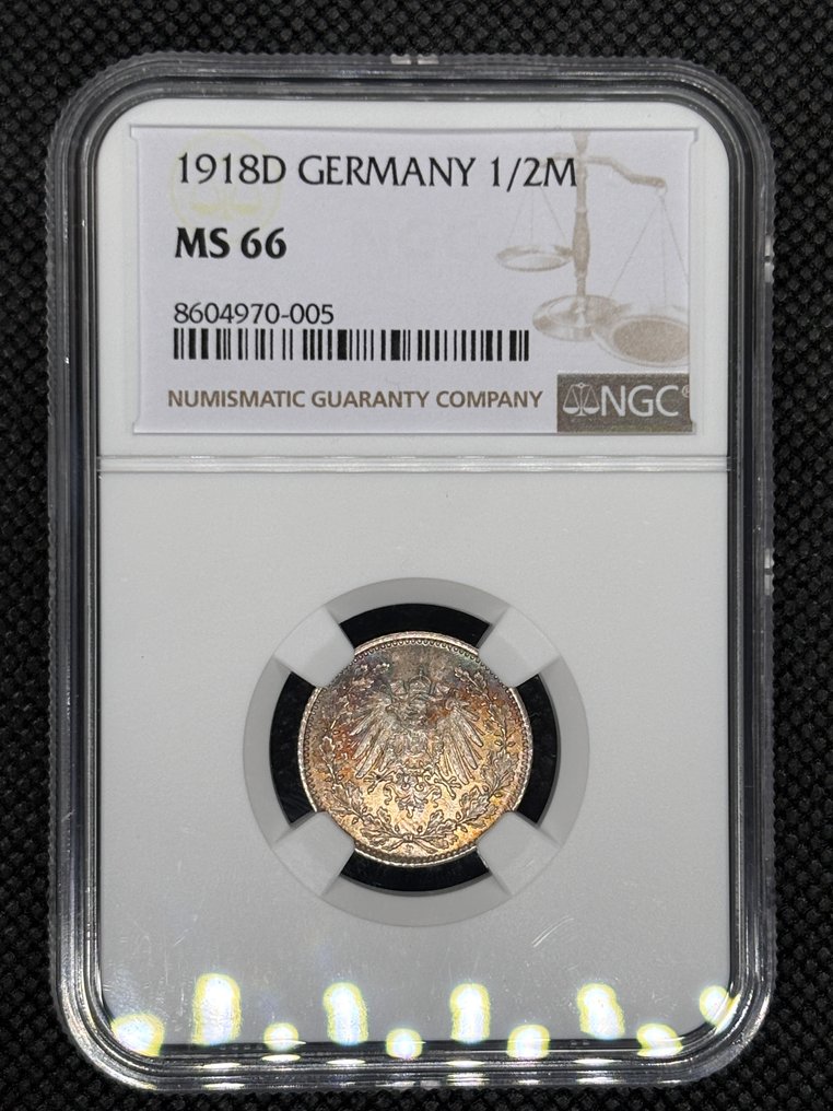 Germania, Impero 1/2 Mark 1918D / MS66  (Senza prezzo di riserva) #1.0