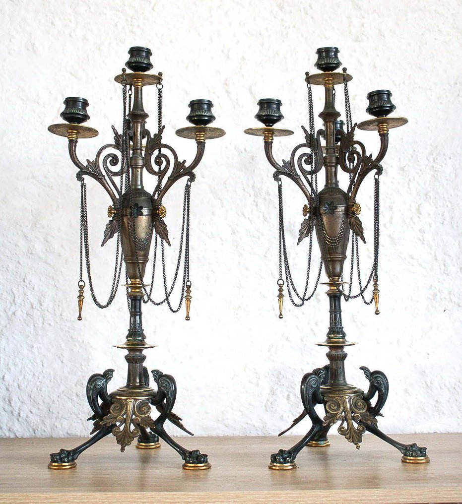 Paire de candélabre XIX ème style Néo Classique / bronze patiné - Armleuchter (2) - Bronze #1.0