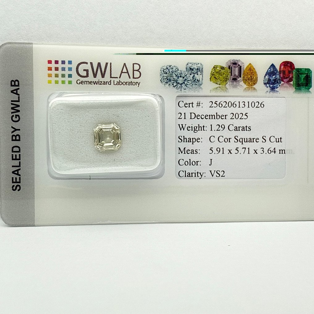 χωρίς τιμή ασφαλείας - 1 pcs Διαμάντι  (Φυσικό)  - 1.29 ct - Τετράγωνο - J - VS2 - Gemewizard Gemological Laboratory (GWLab) #4.3