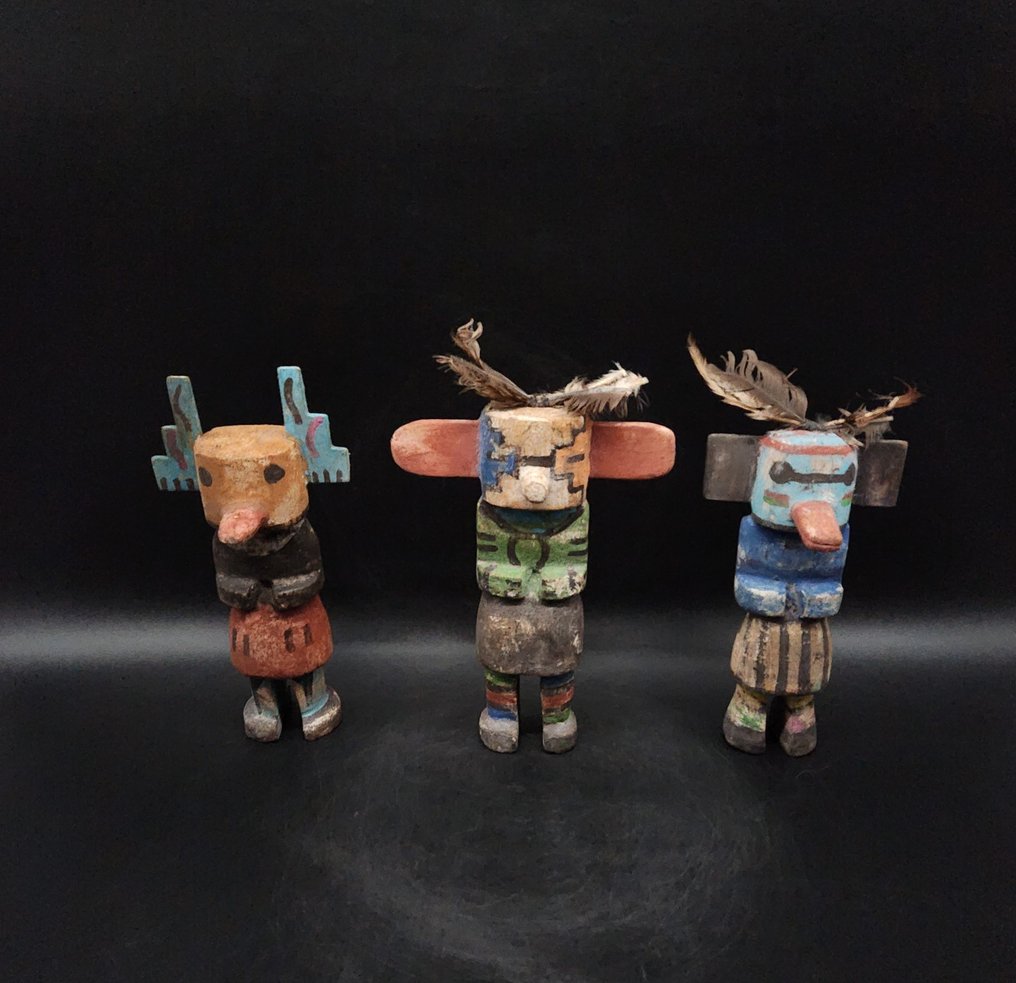3 Poupées dans le style Kachina / Hopi - Sculpture  (No reserve price) #1.0