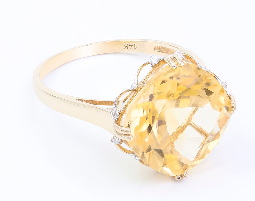 χωρίς τιμή ασφαλείας - Δαχτυλίδι - 14 καράτια Κίτρινο χρυσό Κιτρίνης - Διαμάντι - US-7 #2.1