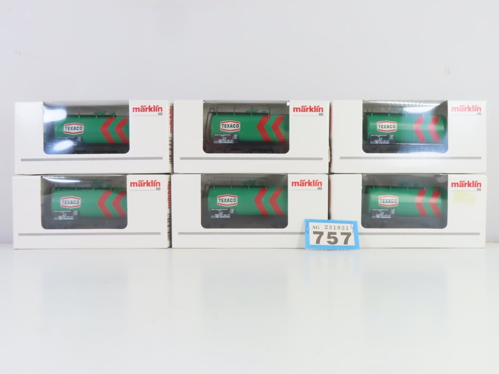 Märklin H0 - 00759-13/00759-14/00759-15/00759-16/00759-17/00759-18 - Model wagonu towarowego (6) - 6x dwukomorowe wagonki na kotły z napisem 'Texaco' - DB #4.3