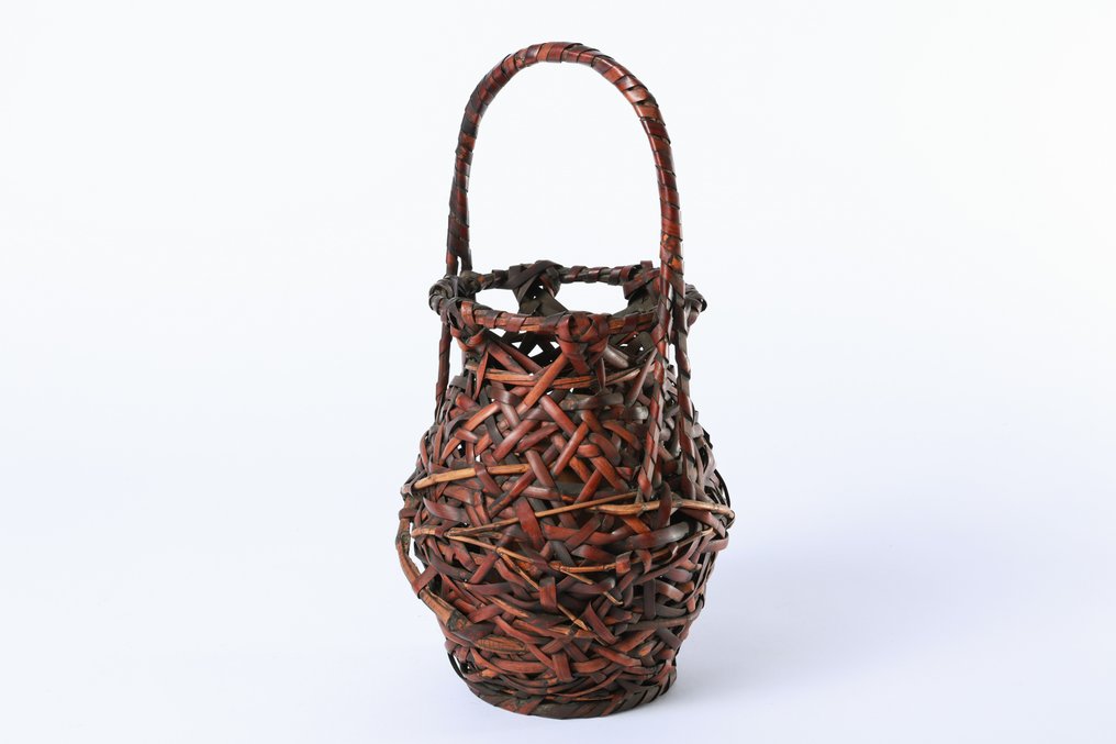 花瓶 - 生け花花篮带把手和竹子插入的花瓶 - 日本 (没有保留价) #1.0