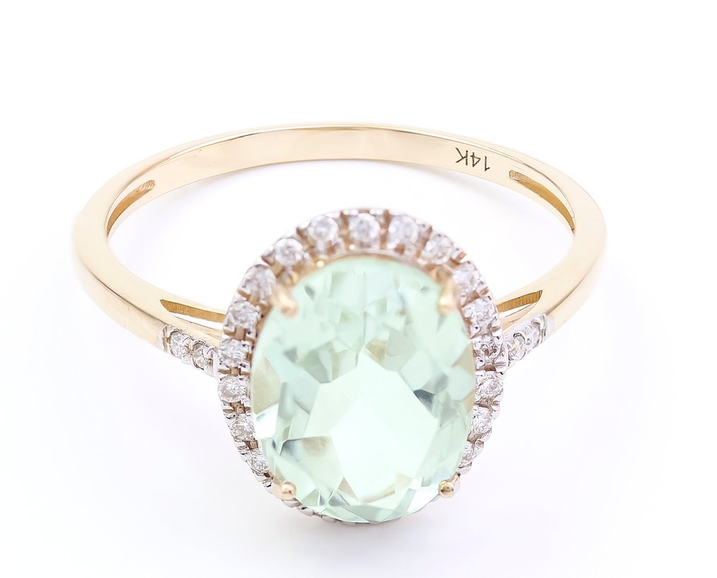 χωρίς τιμή ασφαλείας - Δαχτυλίδι - 14 καράτια Κίτρινο χρυσό Χαλαζίας - Διαμάντι - Prasiolite - US-7 #1.0