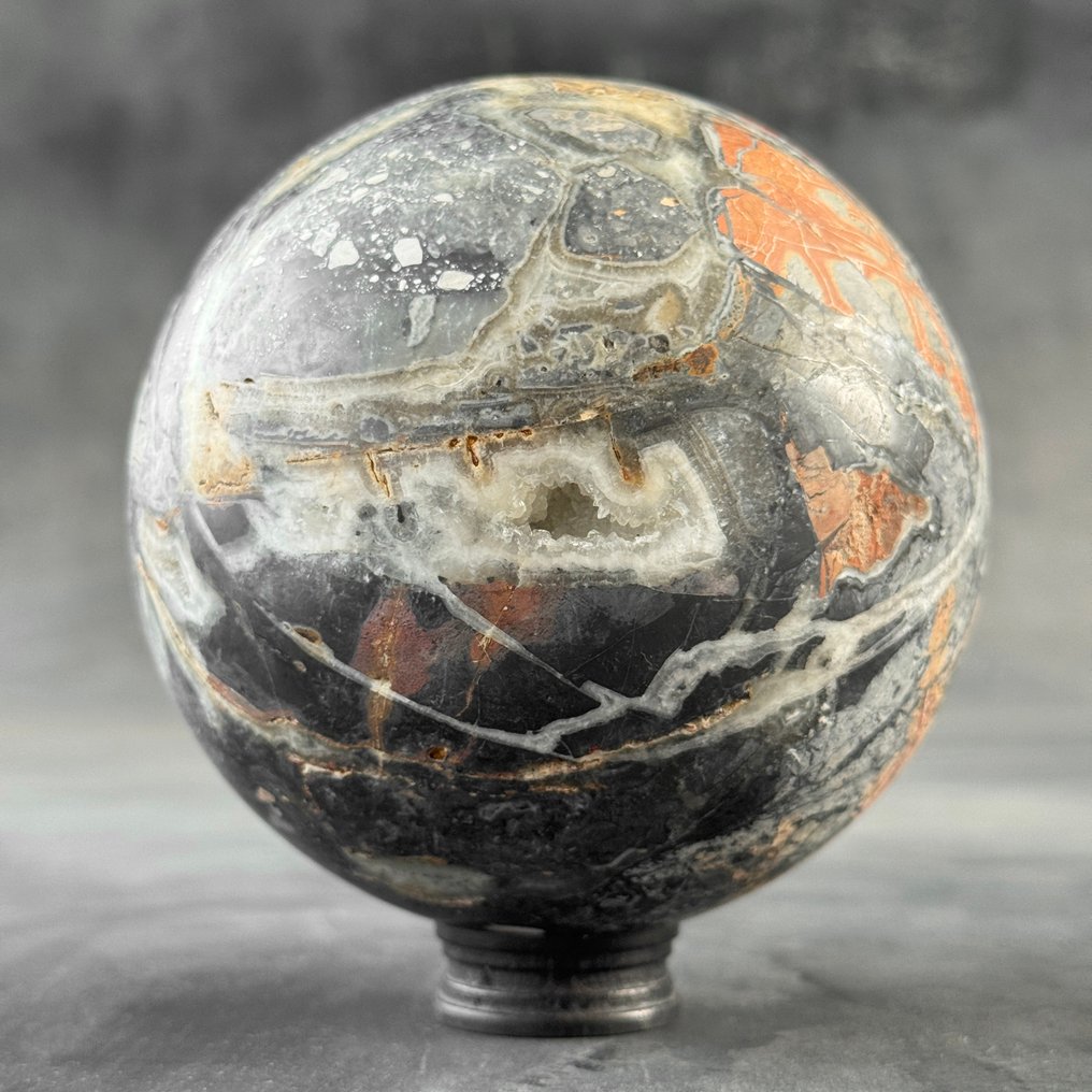 无底价 - 一对令人惊叹的Maligano Jasper 定制支架上的球体- 2500 g - (2) #2.1