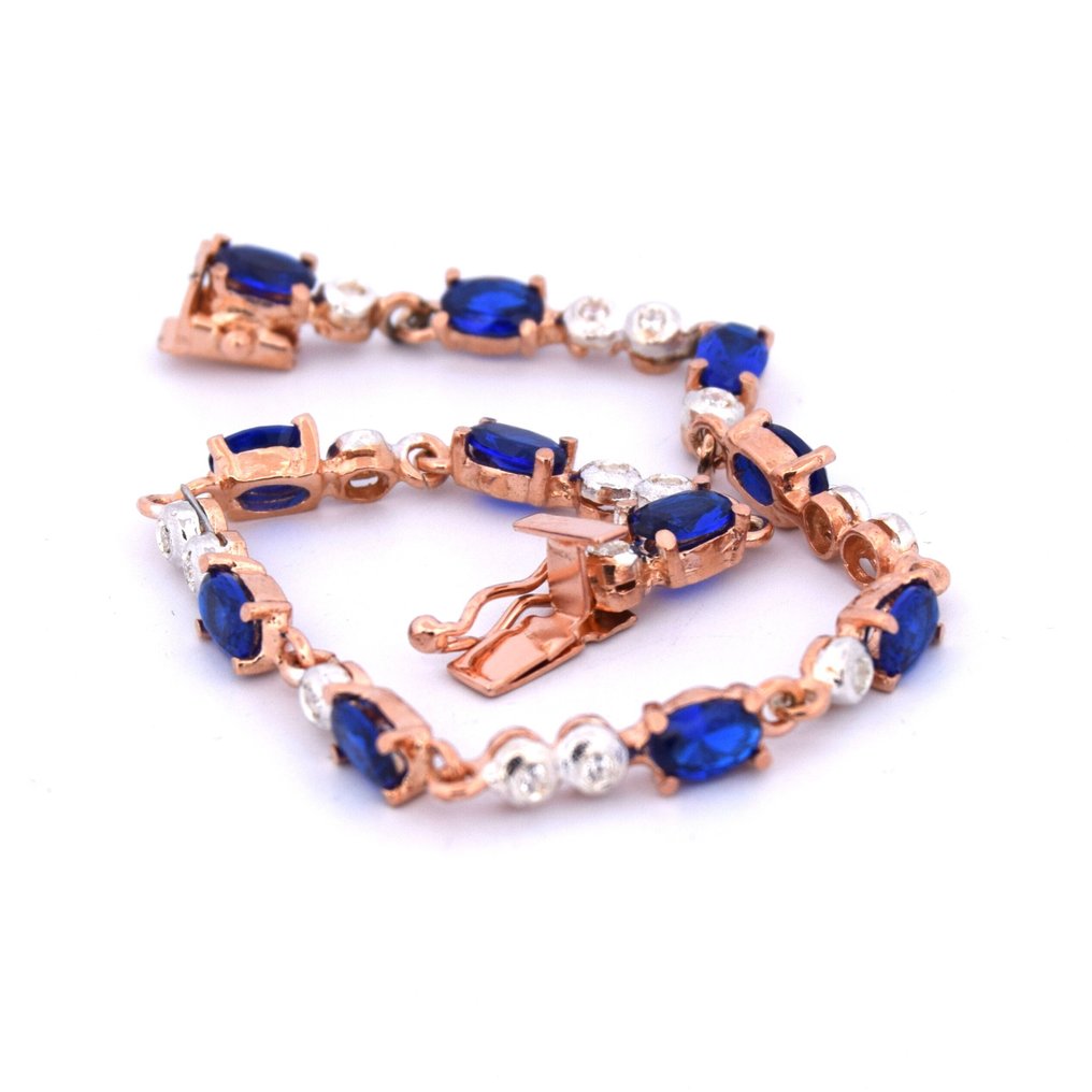 χωρίς τιμή ασφαλείας - Βραχιόλι - 9 kt. Ροζ χρυσό - 6.95ct. tw. Ζαφείρι - Διαμάντι #4.3