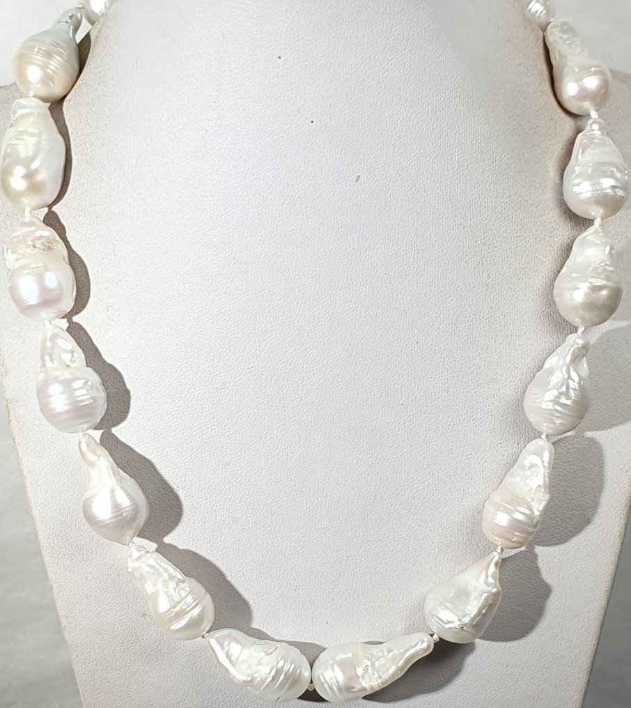 天然珍珠,淡水珠——非常大——纯洁的象征——925纯银——非常特别 - 项链 #1.0