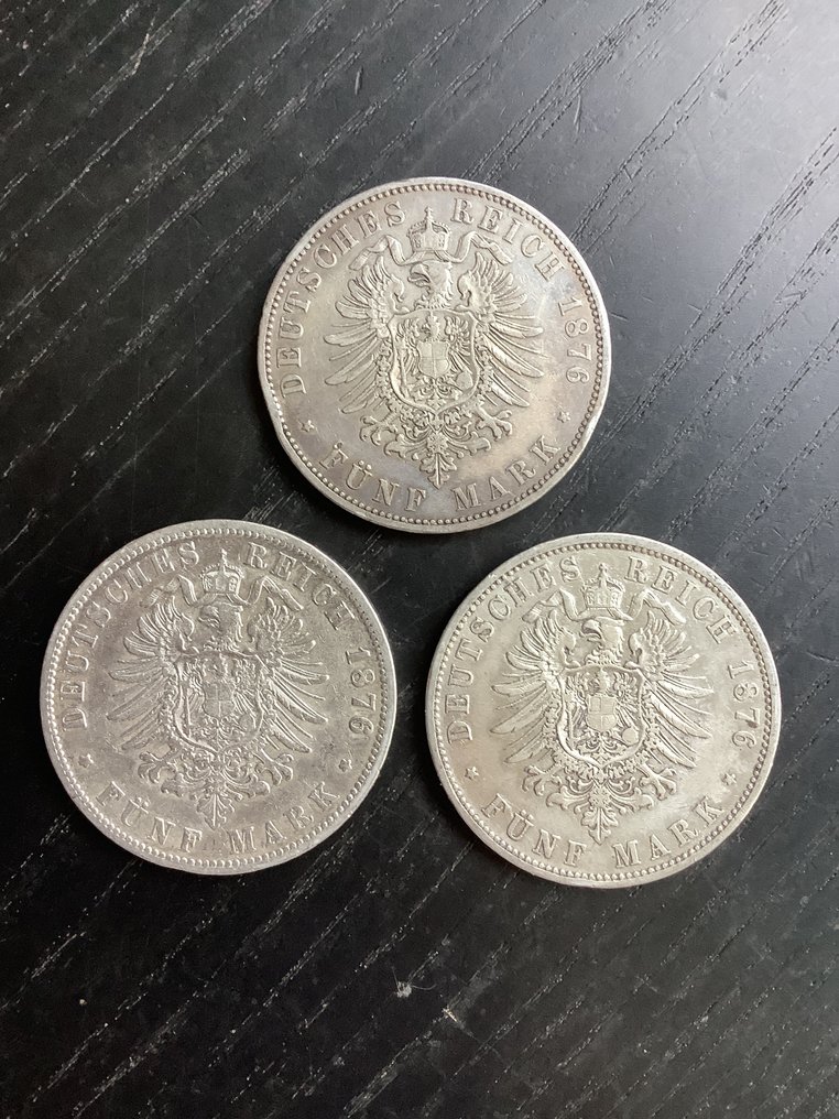 德国， 普鲁士 Wilhelm I. 5 Mark 3x 1876 - A, B, C / all mints included  (没有保留价) #4.3