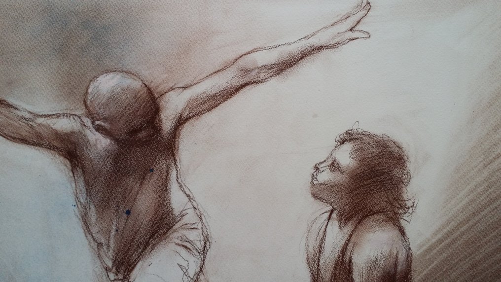 Per Gernhardt (1941) - Kleine Szene - unique hand-signed drawing. #2.1