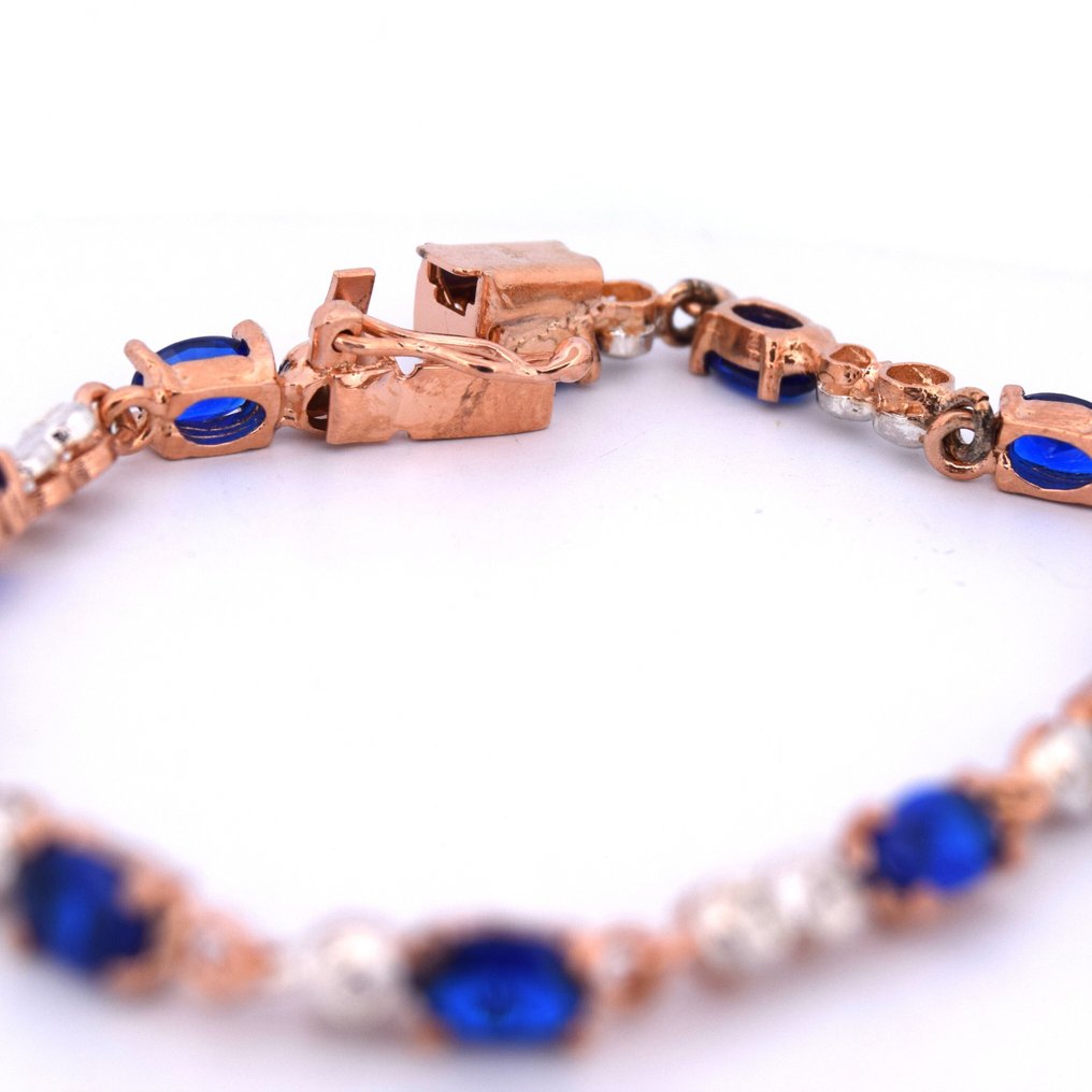 χωρίς τιμή ασφαλείας - Βραχιόλι - 9 kt. Ροζ χρυσό - 6.95ct. tw. Ζαφείρι - Διαμάντι #3.2