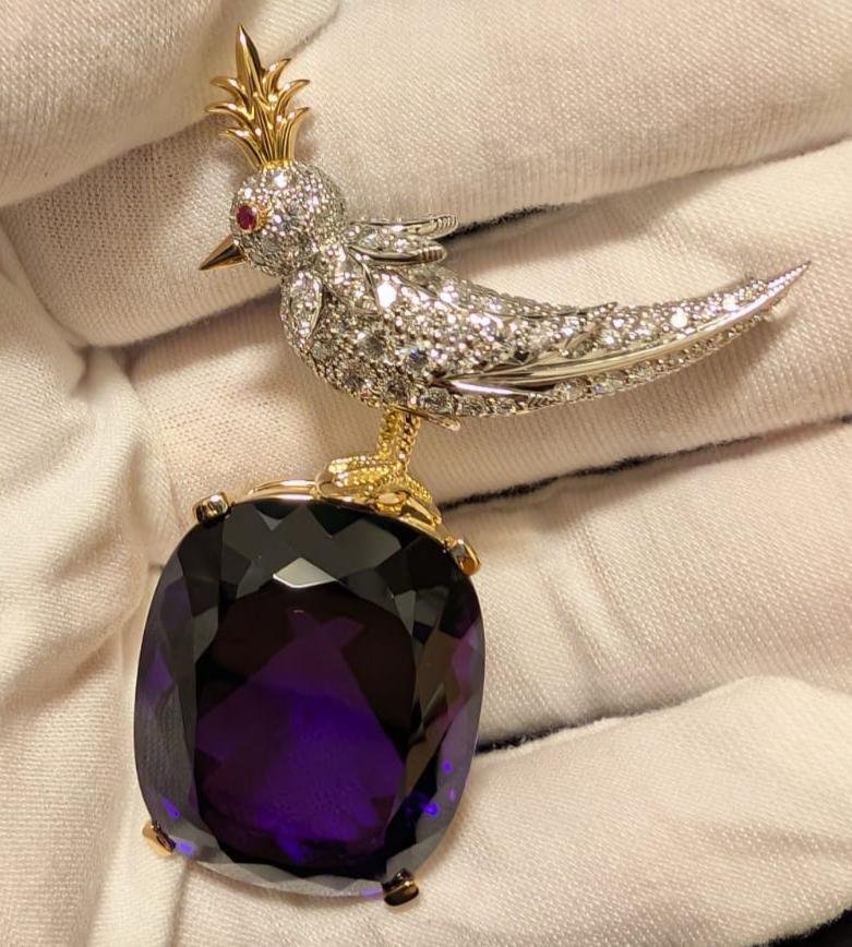 Tiffany & Co. - Καρφίτσα - 18 καράτια Πλατίνα, Κίτρινο χρυσό -  54.00ct. tw. Αμέθυστος - Διαμάντι #3.2