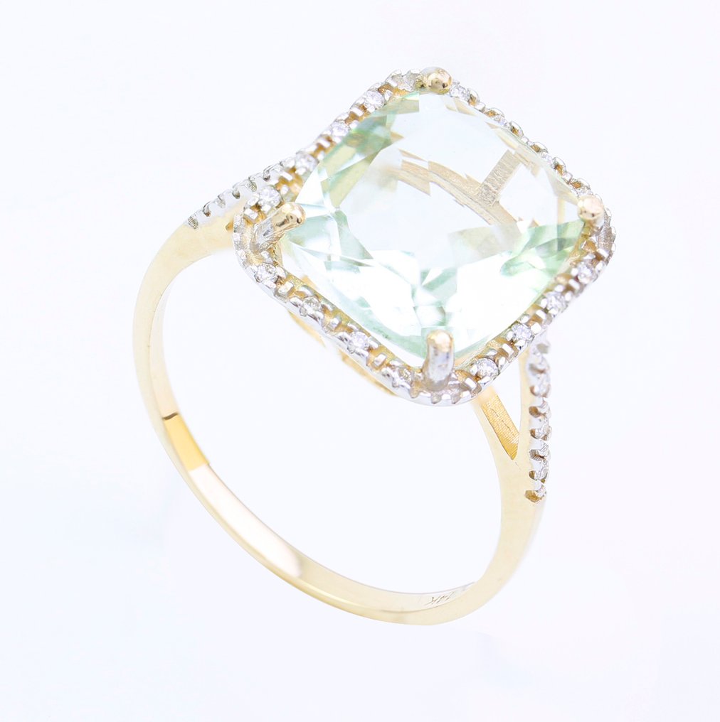 χωρίς τιμή ασφαλείας - Δαχτυλίδι - 14 καράτια Κίτρινο χρυσό Χαλαζίας - Διαμάντι - Prasiolite - US-7 #1.0