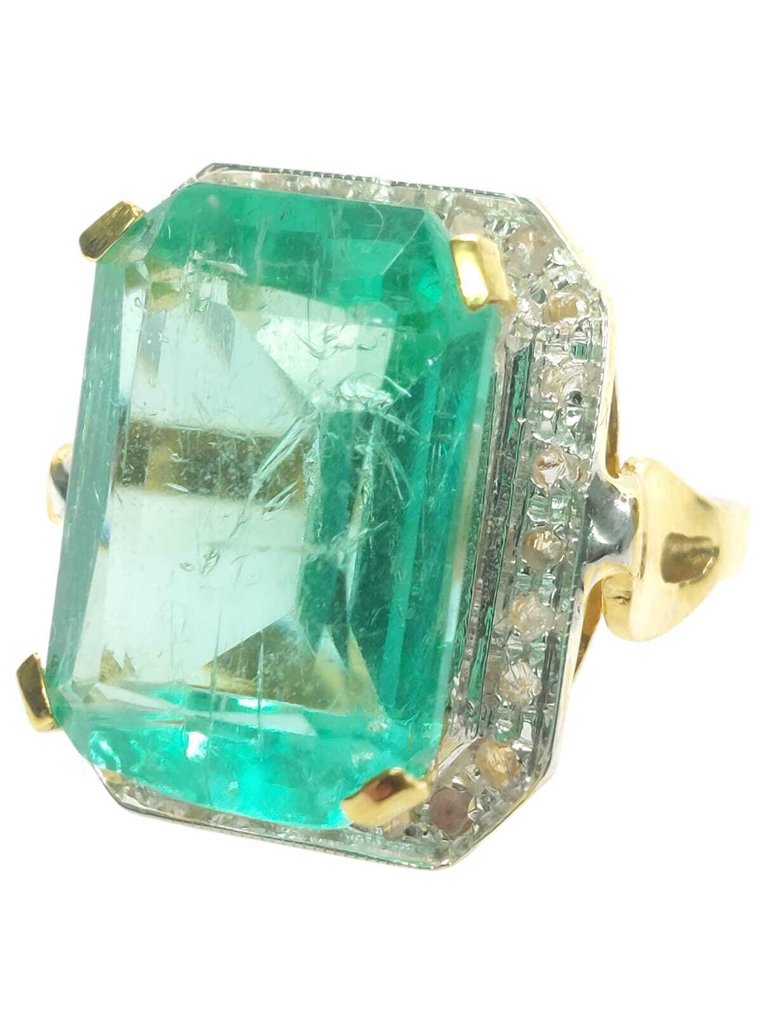 Ingen mindstepris - Ring - 9 kt. Sølv, Gulguld Smaragd - Diamant #1.0