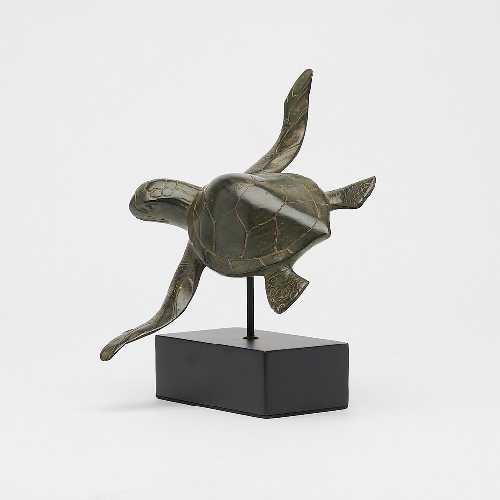 Skulptur, NO RESERVE PRICE - Bronze Patinated Turtle on a Stand - 16 cm - Bronse - 2025 #1.0