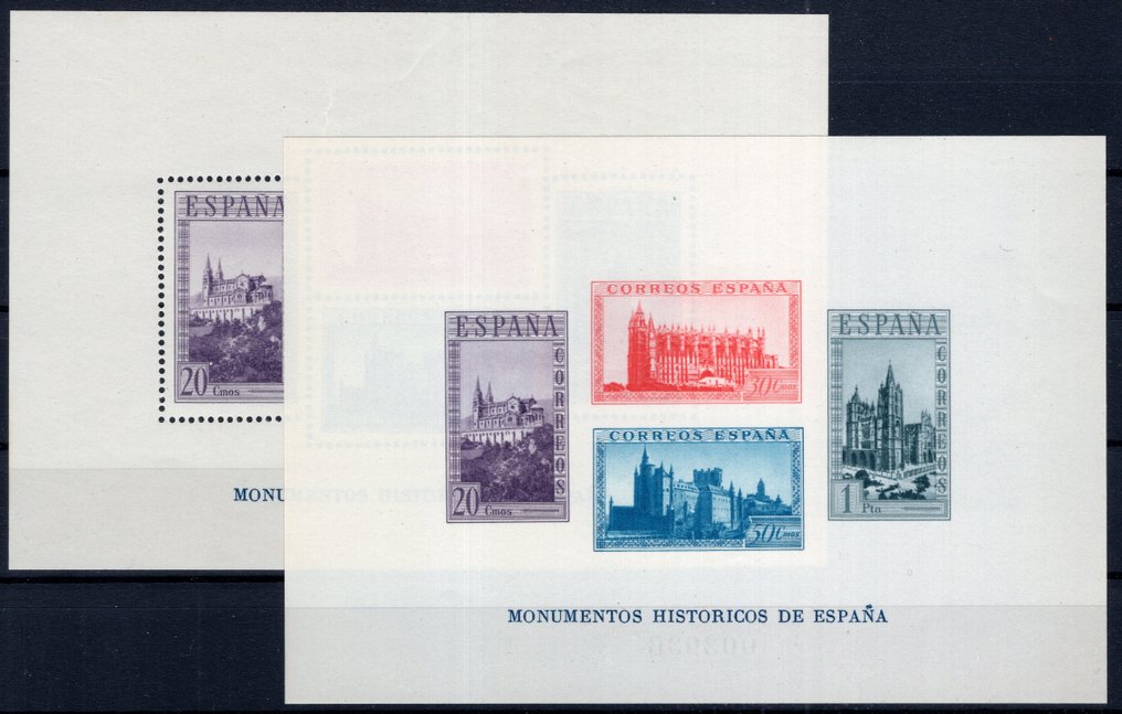 西班牙 1938 - 块状历史建筑被切割和齿形处理 - Edifil 847/848 #1.0