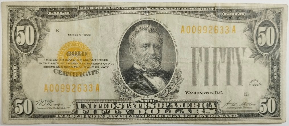 Ηνωμένες Πολιτείες Αμερικής. - 50 Dollars 1928 - Gold Certificate - Pick 402 / Fr # 2404 #1.0