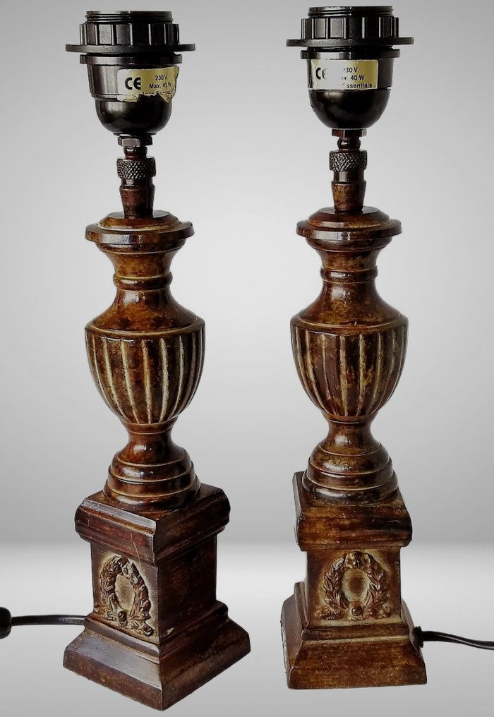 Elegante zware lampen in Empirestijl - 台灯 (2) - 黄铜 - 锈蚀铜绿 - 欧根纱布料 #4.3