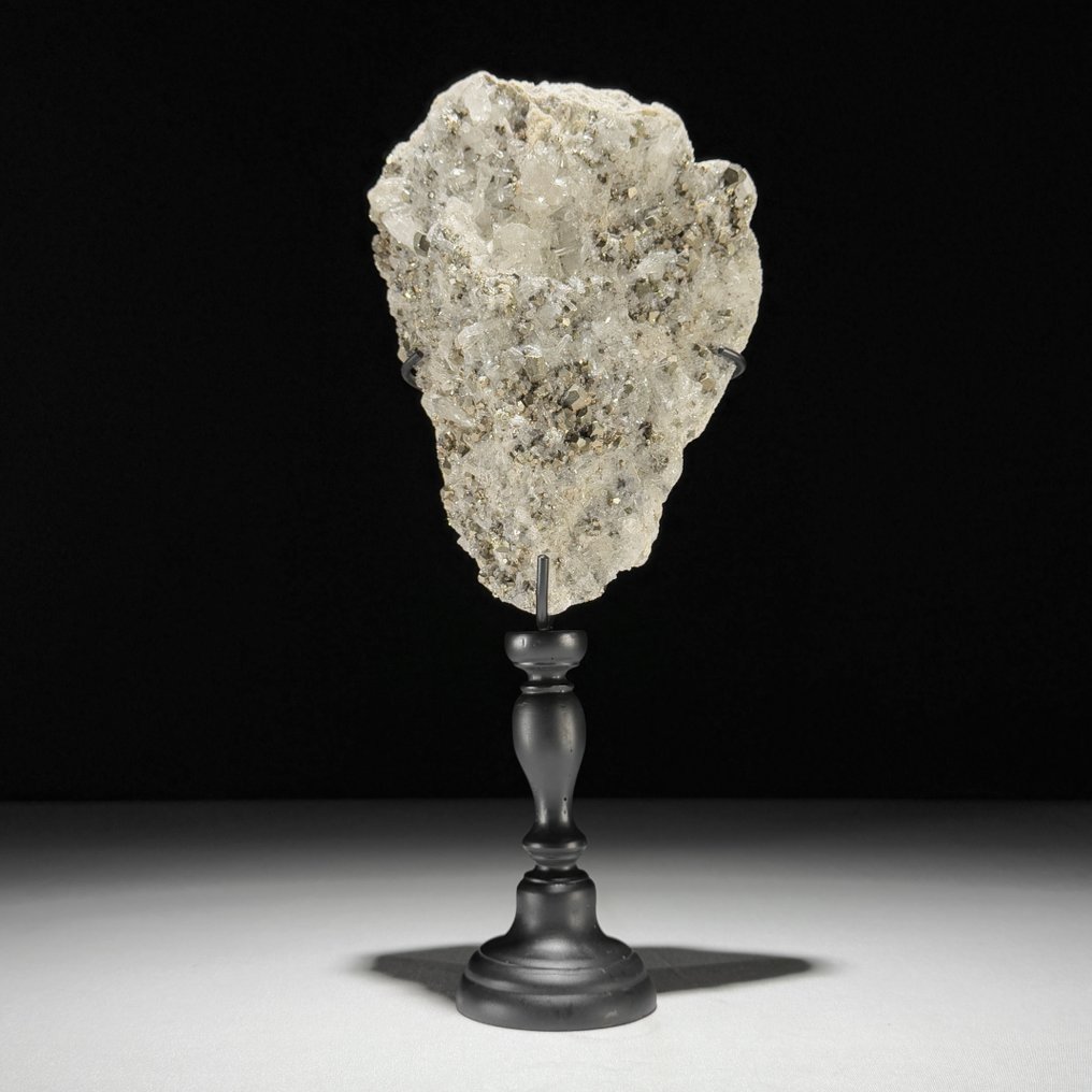 无底价 - 精美的黄铁矿与立方方解石一对 水晶簇放在定制支架上- 3800 g - (2) #2.1