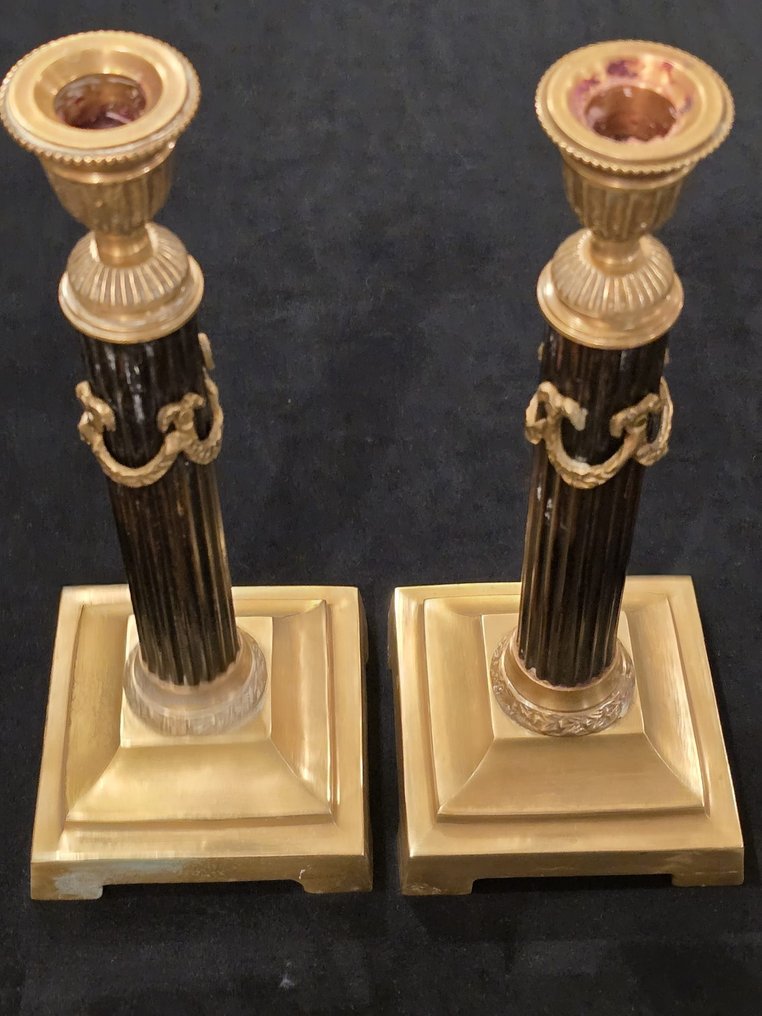 Candleholder (2) - Bronze, Brass - Pair of 19th-century candlesticks #1.0