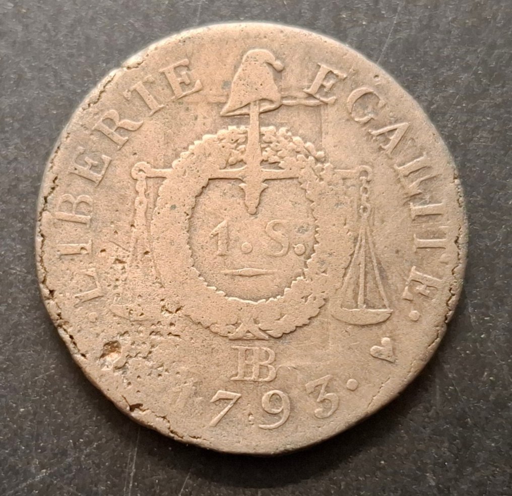 法国. 公约 （1792-1795）. 1 Sol 1793-BB, Strasbourg  (没有保留价) #1.0