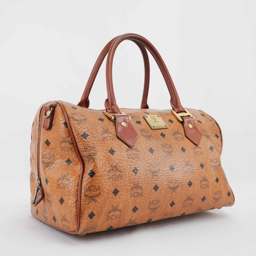 Mcm - MCM Visetos Boston Handbag – Cognac Coated Canvas & Leather – Made in Germany - Τσάντα #1.0