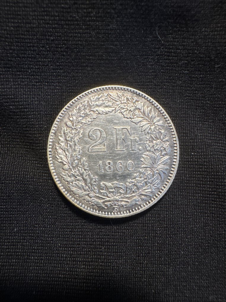 Ελβετία. 2 Francs 1860 / Helvetia seated  (χωρίς τιμή ασφαλείας) #4.3