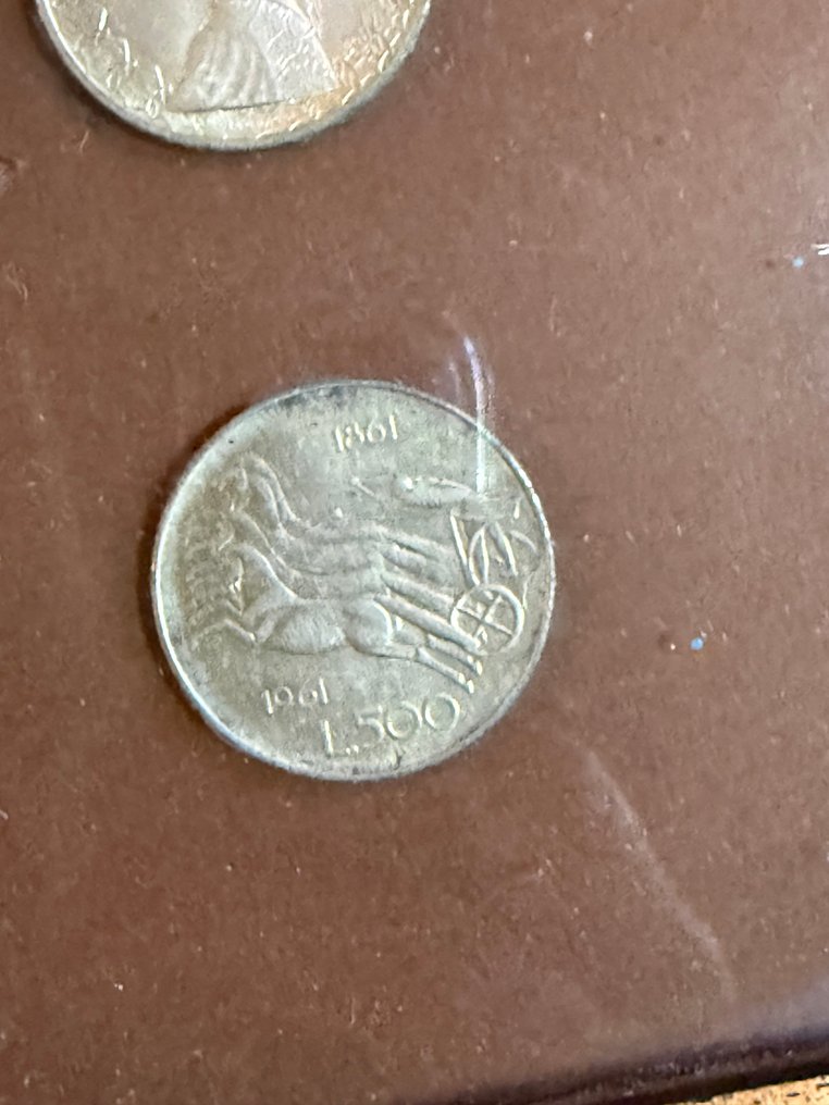 Ιταλία, Δημοκρατία 500 Lire 1961 "Unità d'italia" (3 monete) in quadretto (χωρίς τιμή ασφαλείας) #1.0
