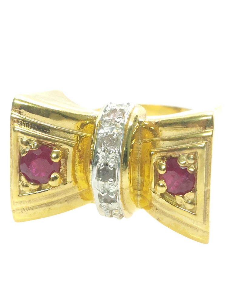 Ingen mindstepris - Ring - 9 kt. Sølv, Gulguld Rubin - Diamant #1.0