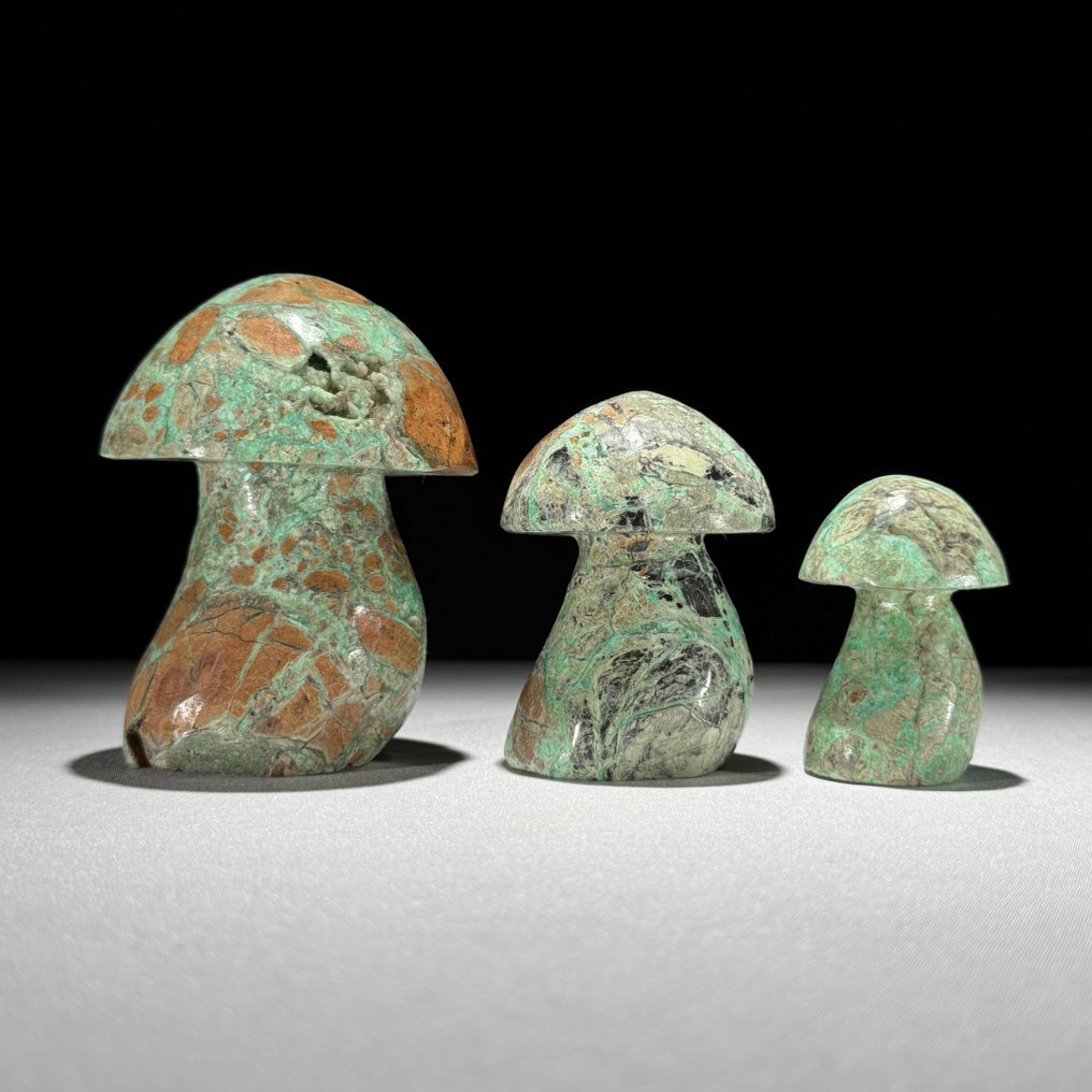 无底价 - 精彩的3件套绿色史密森石 蘑菇状- 1100 g - (1) #2.1