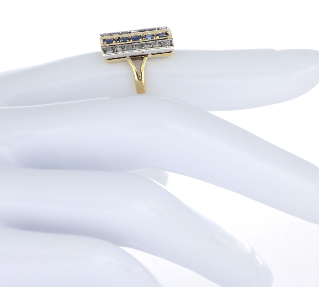 沒有保留價 - 戒指 - 18 克拉 銀, 黃金 - 0.75ct. tw. 藍寶石 - 鉆石 #3.2