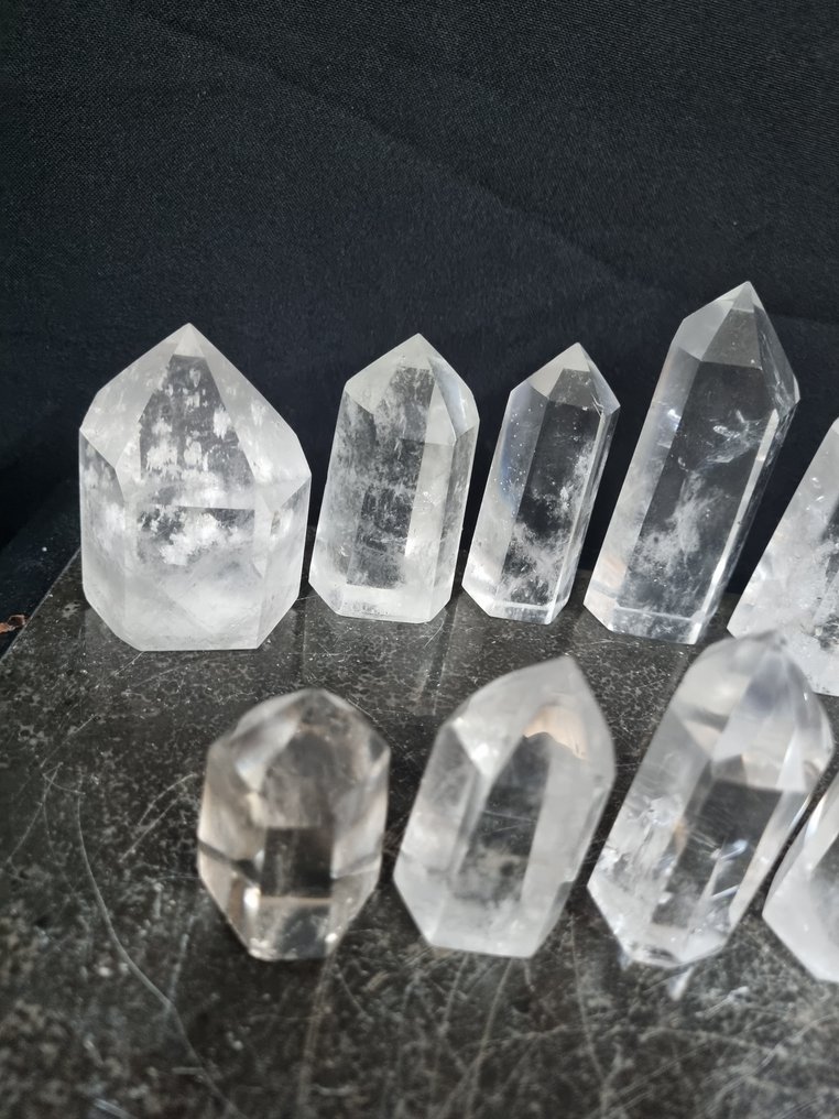12 透明的石英晶体点 8.5 - 4.5 厘米 - 水晶点- 1020 g #1.0