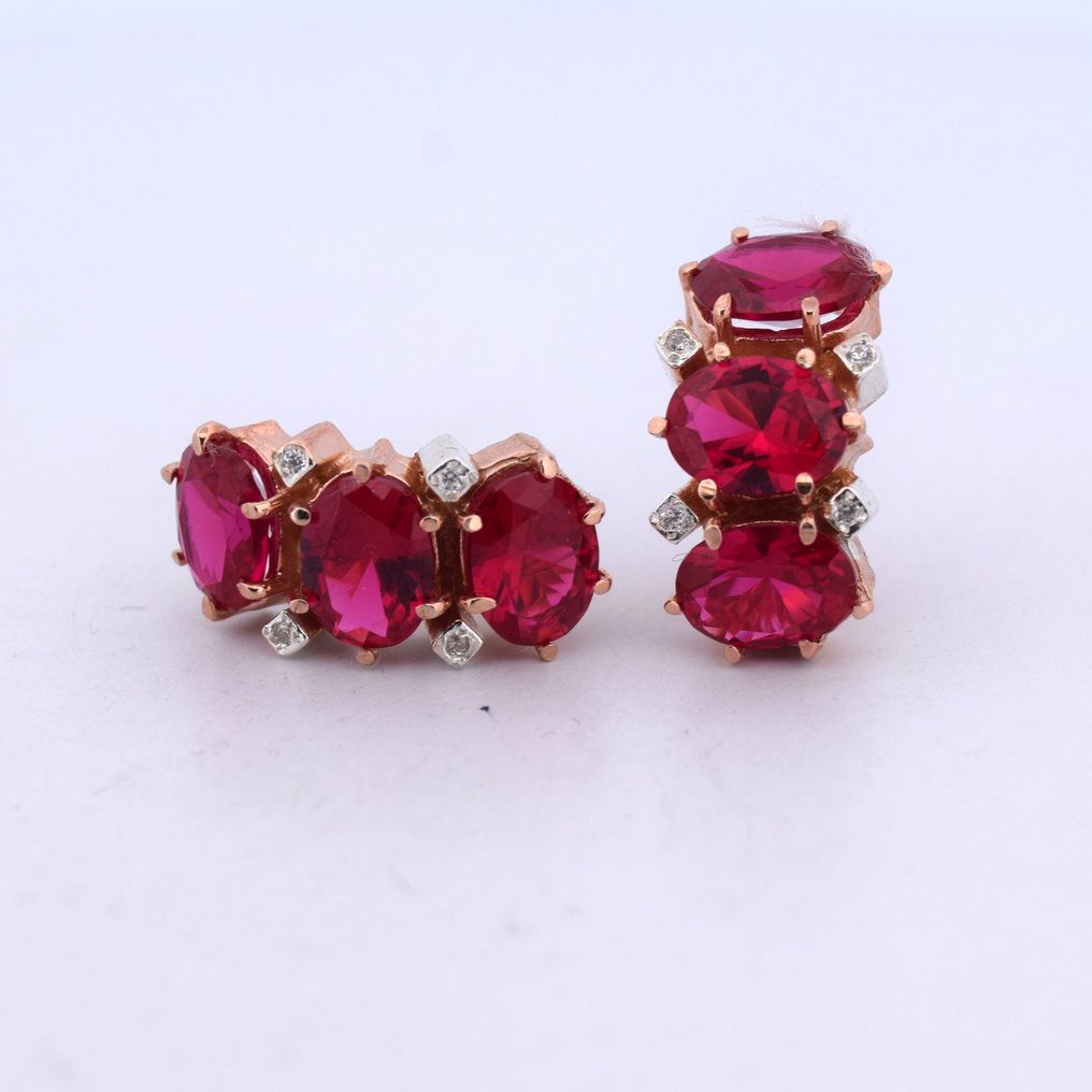 没有保留价 - 耳环 - 9 kt. 玫瑰金 -  9.40ct. tw. 红宝石 - 钻石 #4.3