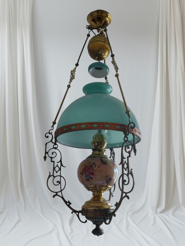 煤油灯 - 镀金青铜 - 乳白色悬挂 #1.0