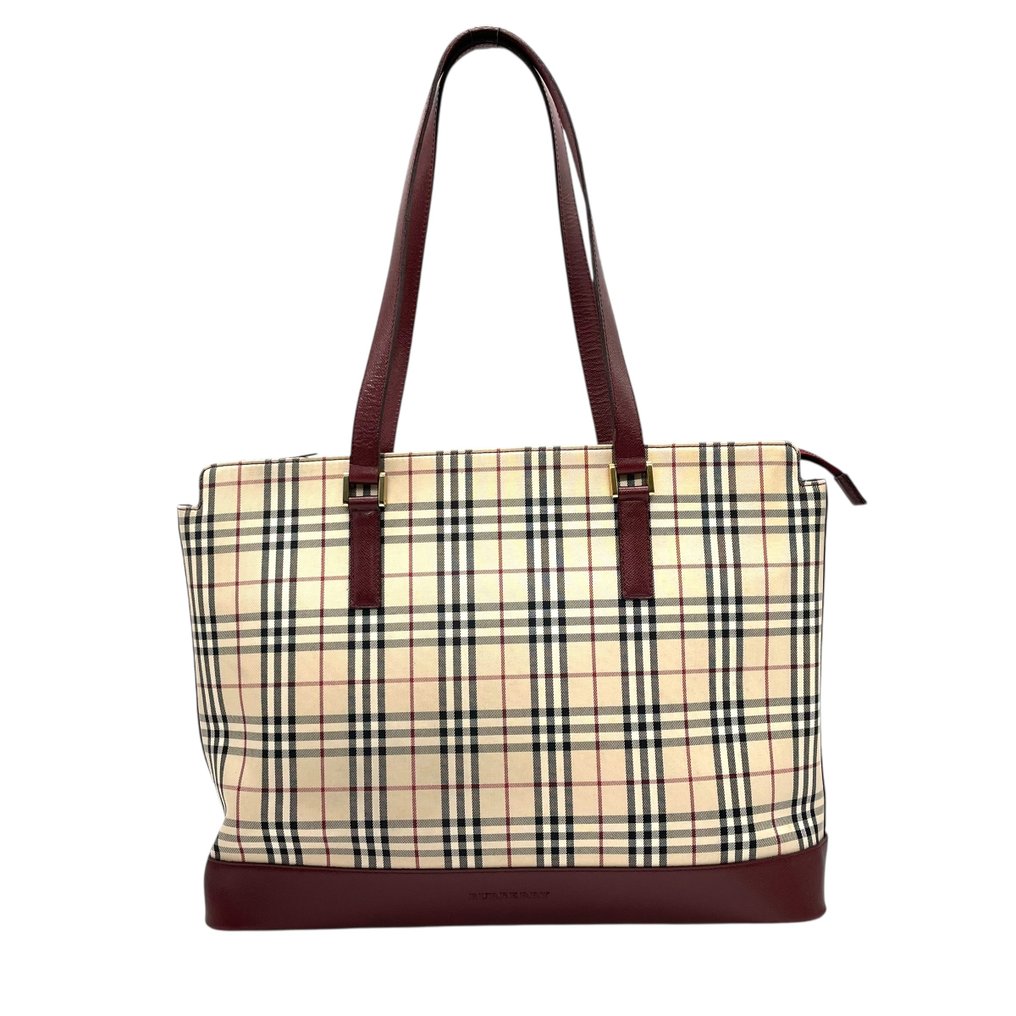 Burberry - Nova Check Canvas Leather Tote Bag Shoulder Carry Gold Hardware - Mulepose #2.1