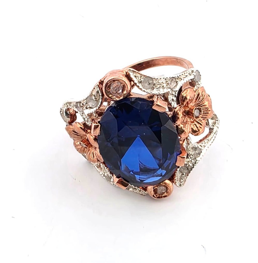 χωρίς τιμή ασφαλείας - Δαχτυλίδι - 9 kt. Ροζ χρυσό, Ασημί Ζαφείρι - Διαμάντι #1.0