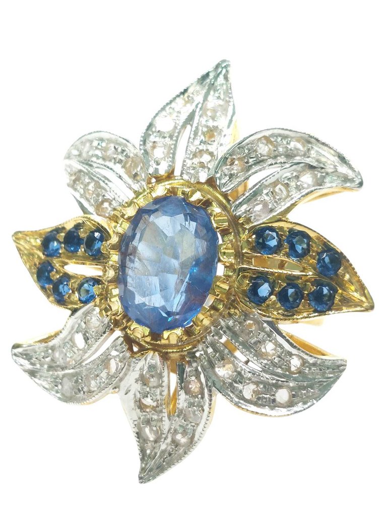 χωρίς τιμή ασφαλείας - Δαχτυλίδι - 9 kt. Ασημί, Κίτρινο χρυσό Ζαφείρι - Διάφοροι πολύτιμοι λίθοι #1.0