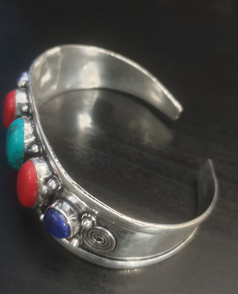 沒有保留價 - 手鐲 銀, 意大利红珊瑚、绿松石、青金石 #4.3