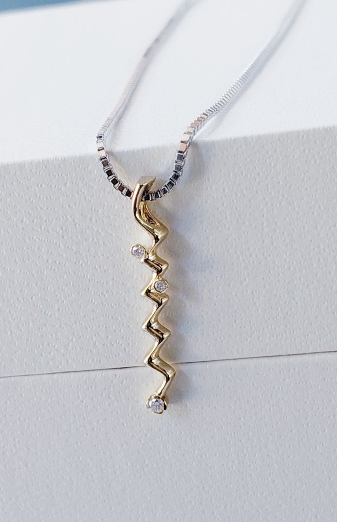 Zonder minimumprijs - Ketting met hanger - 18 karaat Geel goud, Platina -  0.02ct. tw. Diamant (Natuurlijk)  #1.0