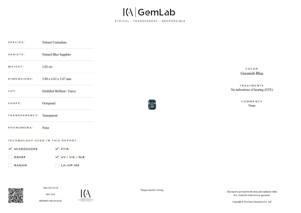 没有保留价 - 1 pcs  绿色, 蓝色 蓝宝石  - 1.03 ct - 国际有色宝石协会（ICA GemLab） - 华丽切割 #2.1