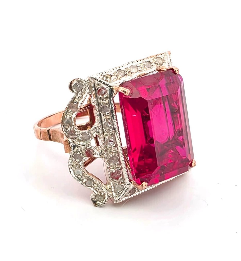 Utan reservationspris - Ring - 9 k Roséguld, Silver Rubin - Diamant #1.0