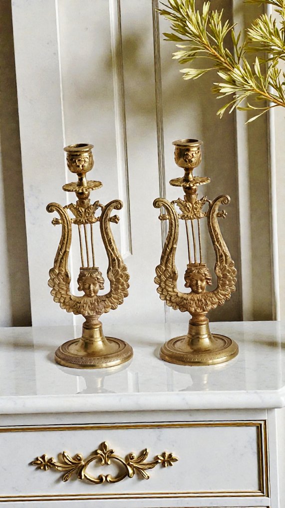 Ljusstake (2) - Mässing - Empire Revival, >100 år #1.0