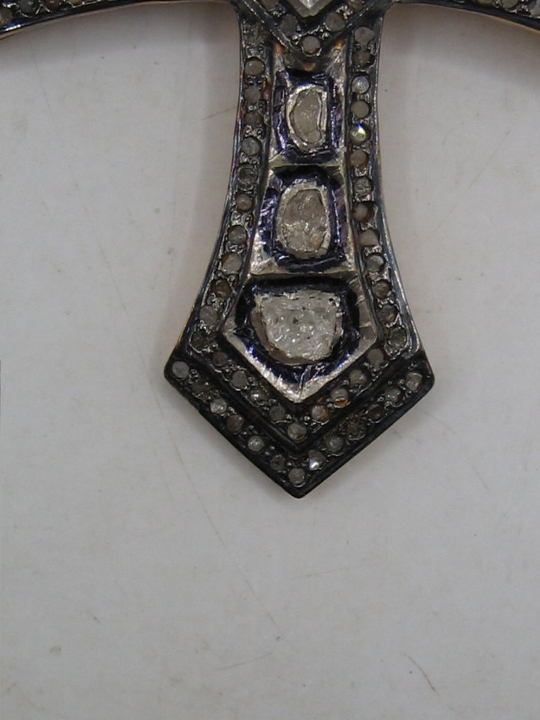 十字架吊坠 大主教十字钻石玫瑰，6毫米，100颗钻石，银镀金，葡萄牙，约1800年 #2.1