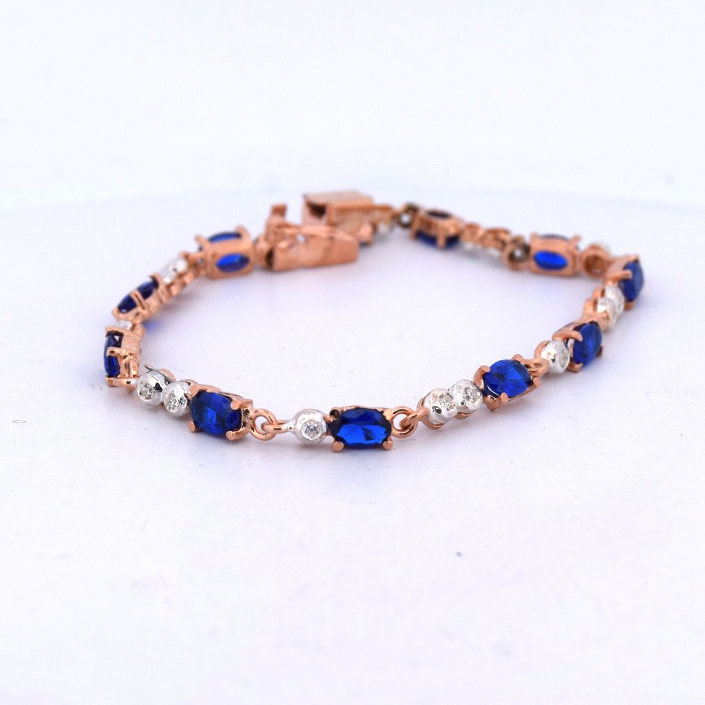 χωρίς τιμή ασφαλείας - Βραχιόλι - 9 kt. Ροζ χρυσό - 6.95ct. tw. Ζαφείρι - Διαμάντι #1.0