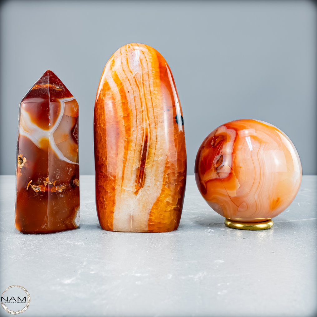 火与激情 独特的红玉髓套装，充满生命力- 747.55 g - (3) #3.2