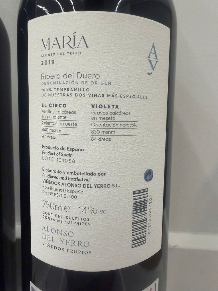 2019 Alonso del Yerro, María - Ribera del Duero - 2 Flaskor (0,75L) #2.1