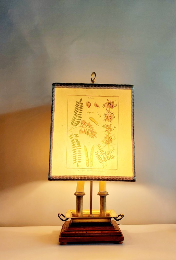 布洛特台灯 - bouillotte（热水袋） - 木, 黄铜, 纸 - 灯配古董印刷品 #2.1