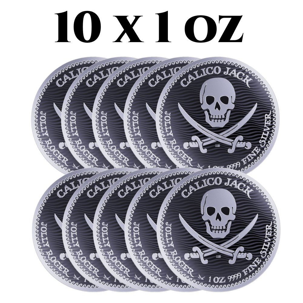 Niue. 10 x 2022 1oz $2 NZD Niue Calico Jack - Jolly Roger Series Silver Coin BU (In Capsule) #1.0