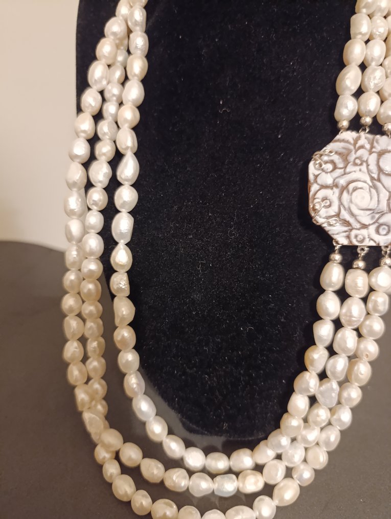 沒有保留價 - 頸鏈 銀, 天然珍珠，天然Sardonica浮雕 - 珍珠 #2.1