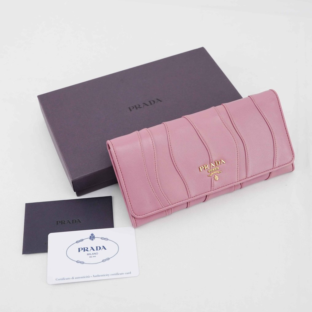 Prada - Prada Milano Pink Leather Long Wallet – Gold Logo – Authentic with Box & Card - 钱包 #1.0