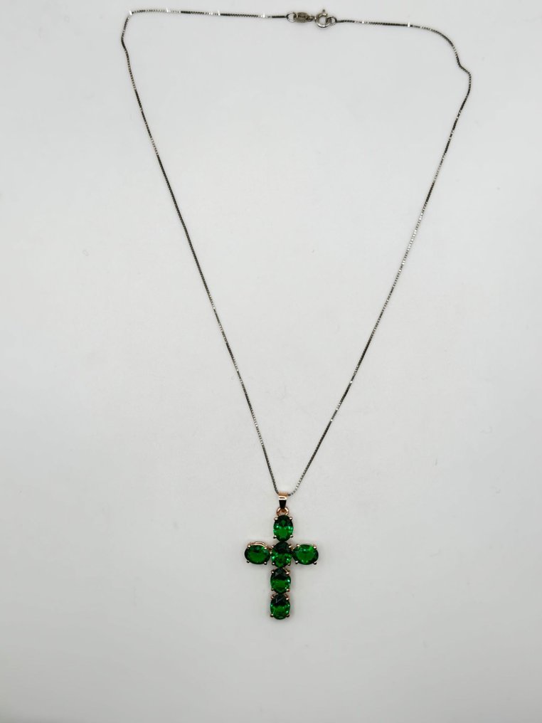 没有保留价 - 吊坠项链 - 9 kt. 银, 玫瑰金 - 7.80ct. tw. 祖母绿 #3.2
